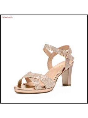 Chunky Heel Platform Sandals with Ankle Strap Faux Leather Insole